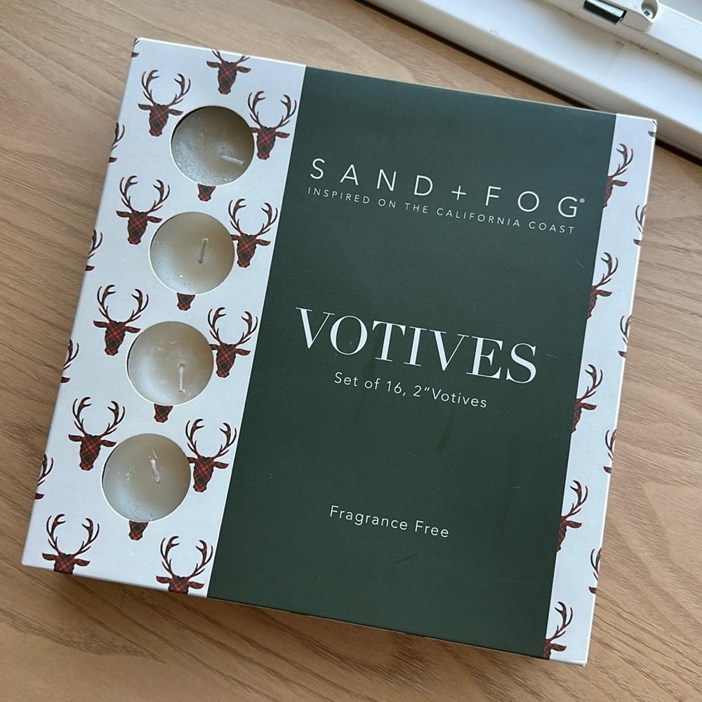 Sand + fog votive candles 2” set of 16 fragrance free